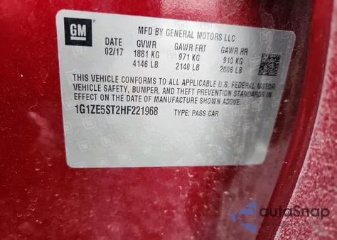 2017 Chevrolet Malibu Lt z USA, uszkodzony, nr VIN 1G1ZE5ST2HF221968